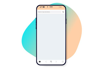 Poster - Phone screen with web browser template - Vector mockup of smartphone with blank screen with gradient and white background