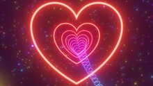 Rainbow Gradient Neon Glowing Beautiful Love Heart 3D Endless Tunnel - Abstract Background Texture