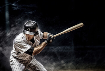 Photo of a baseball player holding a bat on top of a field