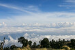 © MF1688 - High angle view of the Costarican valley with clouds from the top of the mountain with trees.