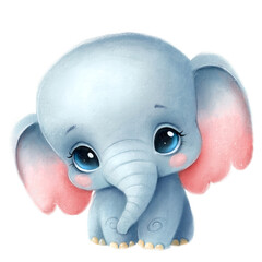 Wall Mural - Illustration of a cute cartoon elephant. Cute animals. Little animals. Tropical animals.