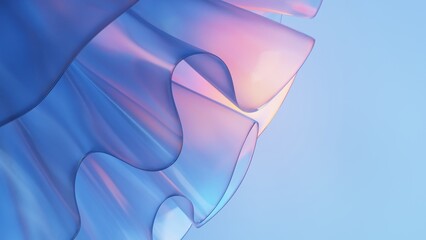 Wall Mural - 3d render close up of abstract light blue curve emitter glass with multi color gradient