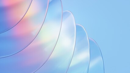 Wall Mural - 3d render abstract light blue curve frosted glass pattern with gradient color on blue background.