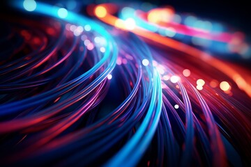 colorful optic fiber electrical cables wires neon waves lines abstract 3d ai design background patte