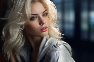 Sticker - Beautiful woman with blond hair and blue eyes. AI generative