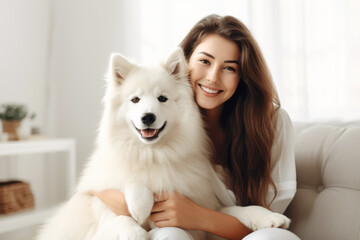  woman with dog in living room