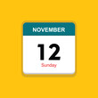 sunday 12 november icon with yellow background, calender icon