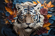 A fierce tiger 3D wall art. Colorful background, Generative AI