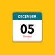 sunday 05 december icon with yellow background, calender icon