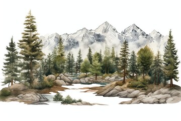 Wall Mural - Inyo National Forest clip art watercolor illustration