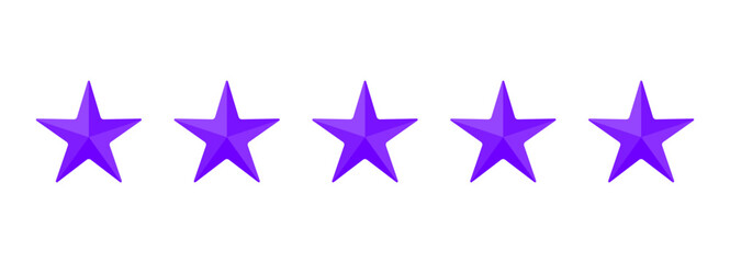 Wall Mural - five purple stars. set of stars with 3d effect on transparent background. horizontal pattern of five