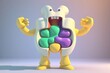 Intestine. Cute cartoon healthy human anatomy internal organ character set with brain lung intestine heart kidney liver and stomach mascots. parts of living body organs in animated form.