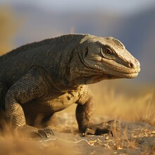 Komodo Dragon, The Largest Lizard In The World Walks At Camera With Dangerous Look. Generated AI