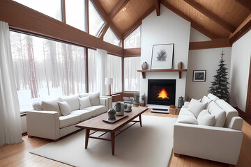 winter break, relaxation during winter, living room, a winter house