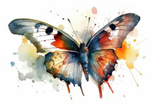 Watercolor Butterfly Illustration On White Background