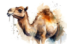 Watercolor Camel Illustration On White Background