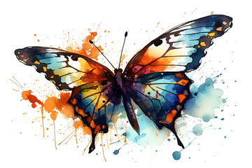 Wall Mural - Watercolor butterfly illustration on white background