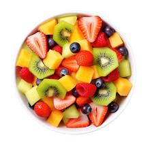 Healthy Fresh Fruit Salad In A Bowl Isolated On Transparent Background, Top View