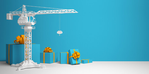 Greeting card or banner template on a construction, industrial or real estate theme. 3d render.