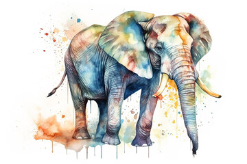 Watercolor elephant illustration on white background