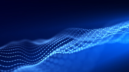 Wall Mural - futuristic wave of smooth lines.wire network technologies.cyber security background. 3d rendering.