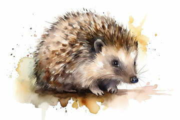 Wall Mural - Watercolor hedgehog illustration on white background