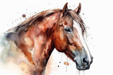 Fototapeta Konie - Watercolor horse portrait illustration on white background
