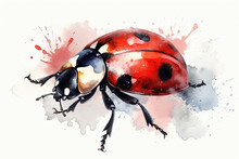 Watercolor Ladybug Illustration On White Background