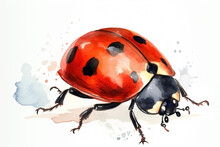 Watercolor Ladybug Illustration On White Background