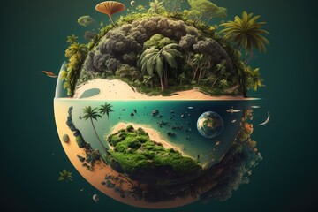 Wall Mural - Planet earth with palm trees and tropical island