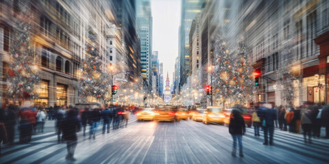 Wall Mural - White modern blurred Christmas NY city street. Generative AI