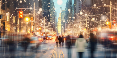 White modern blurred Christmas NY city street. Generative AI