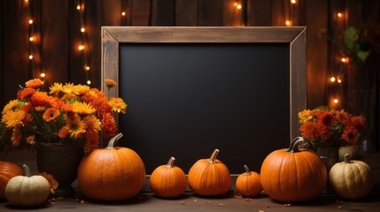 Wall Mural -  welcome signboard mock up with pumpkins and flowers