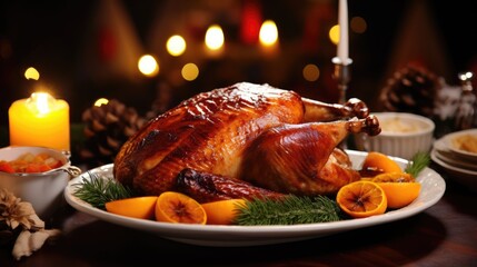 Traditional grilled duck on a festive table 