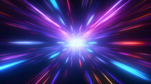 Abstract Flight In Retro Neon Hyper Warp Space In The Tunnel 3d Illustration