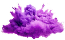 Bright Purple Color Powder Explosion Burst On Air, Isolated On Transparent Background.
