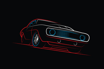 Original vector illustration. American muscle car in vintage style. T-shirt design, design element.