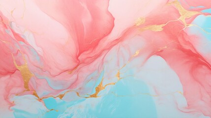 Fototapete - Generative AI : Luxury abstract fluid art painting in alcohol ink technique, mixture of red, yellow and gold paints. Imitation of marble stone cut, glowing golden circles. Tender and dreamy design.