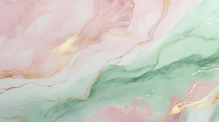 Poster - Generative AI : Marble Blush Pink and Light Green liquid watercolor background with gold wave pattern. Dusty Blush Pink emerald alcohol ink drawing effect with golden stains. Vector illustration of fl