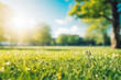 © VisualProduction - Beautiful blurred background image of spring nature with sunny sky. Green nature and blue skies.