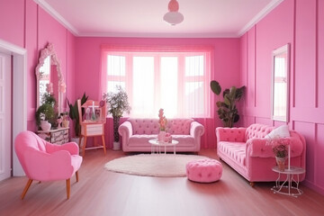 Pink Color Living Room Interior Design: AI Generated