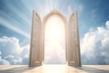 Divine White Doors Leading To Heaven. Generative AI