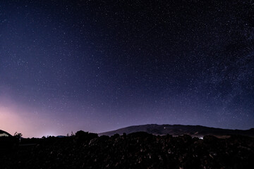 Stargazing at  Mauna Loa Observatory Road, Big Island Hawaii. Starry night sky,  Milky Way galaxy astrophotography. Mauna kea. Ursa Minor and Ursa Major