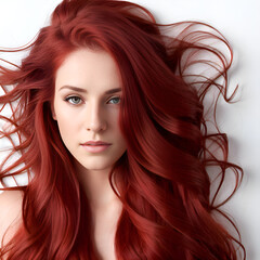 Wall Mural - Closeup of a redhead woman on white background