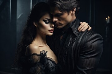 a couple in love is celebrating at a party. halloween concept. background with selective focus and c