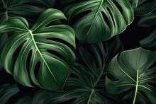Seamless Tropical Illustration Pattern With Monstera Palm, AI Generated