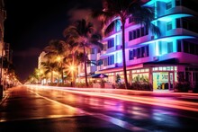 The Beauty Of Miami Beach Ocean Drive By Night Abstract