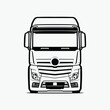 Truck Front View Vector. Silhouette Monochrome European Semi Truck Vector Isolated
