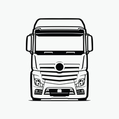 Wall Mural - Truck Front View Vector. Silhouette Monochrome European Semi Truck Vector Isolated