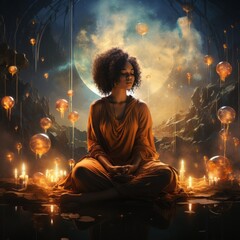 A person meditating with a beautiful spiritual setting. Generative AI. 